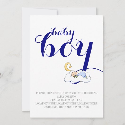 Slaap baby jongen douche marine blauw, witte tekst kaart (Voorkant)