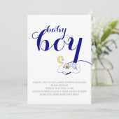 Slaap baby jongen douche marine blauw, witte tekst kaart (Staand voorkant)