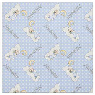 Slaap baby jongen, manen & blauwe polka dot kinder stof