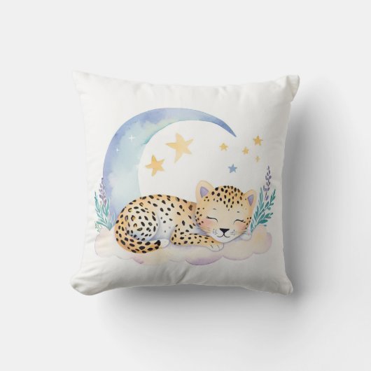 Slaap Baby Leopard Boho Naam Kwekerij Kussen (Voorkant)