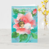 Slaap baby meisje in Roos nieuwe baby Kaart (Gele Bloem)