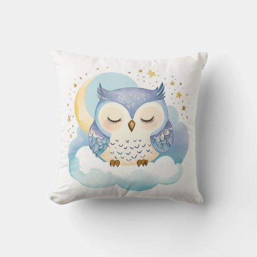 Slaap Baby Uil Boho Naam Kwekerij Kussen (Voorkant)