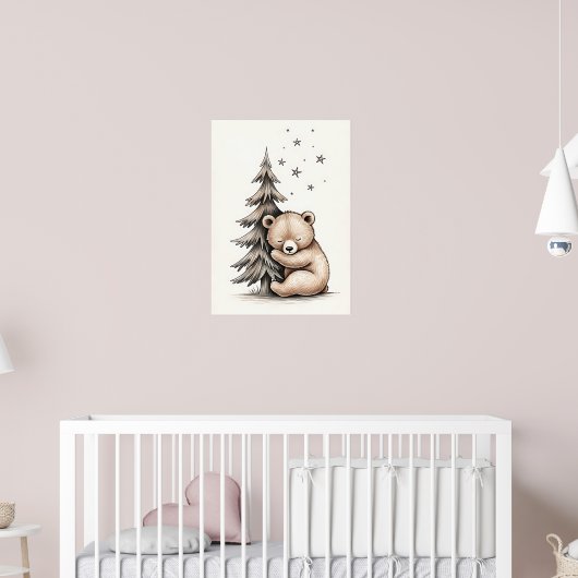 Slaap Beer Cub Woodland Nursery Art Poster (Kinderkamer 2)