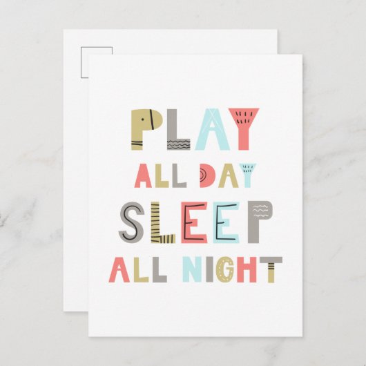 Slaap de hele dag Slaap de hele nacht Briefkaart (Voorkant / Achterkant)