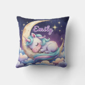 Slaap Eenhoorn op de Maan Bewerkbare Naam Kussen (Achterkant)