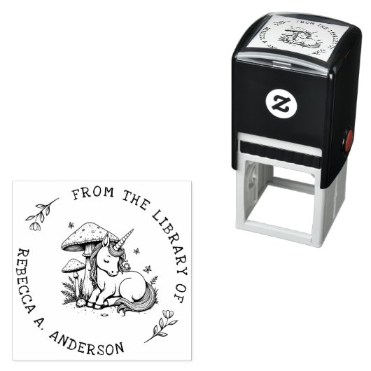Slaap Eenhoorn Toadstool Bookplate Stamp Zelfinktende Stempel (In situ)