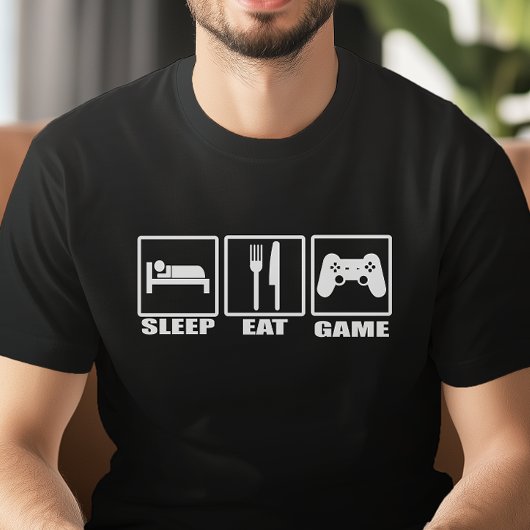 Slaap-eet- en spelgrappige gamer t-shirt