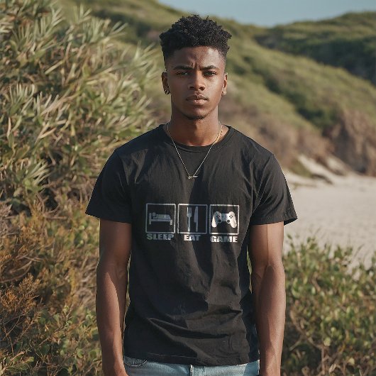 Slaap-eet- en spelgrappige gamer t-shirt