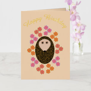 Slaap Egeltje en Bloemen Aangepaste Verjaardag Folie Wenskaart