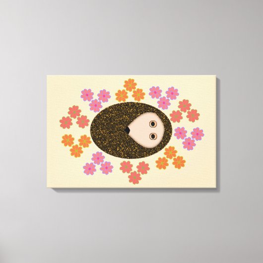 Slaap Egeltje en Bloemen Canvas Print (Voorkant)