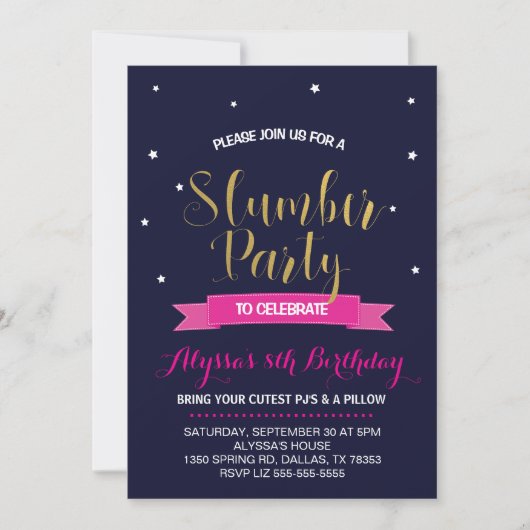 Slaap Feestje Verjaardagsuitnodiging Kaart (Voorkant)