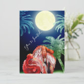 Slaap Flamingo's en maan Tropical Beach Wedding Kaart (Staand voorkant)
