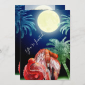 Slaap Flamingo's en maan Tropical Beach Wedding Kaart (Voorkant / Achterkant)