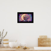 Slaap halve maan meisje met zwarte kat poster (Keuken)