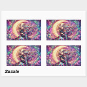 Slaap halve maan meisje met zwarte kat rechthoekige sticker (Vel)