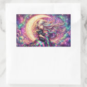 Slaap halve maan meisje met zwarte kat rechthoekige sticker (Tas)