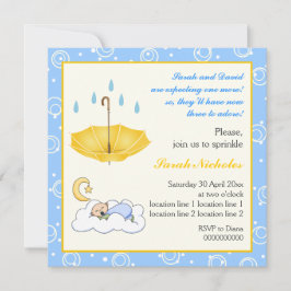 Slaap jongen baby shower uitnodiging blauw geel