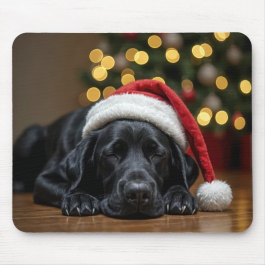 Slaap Kerst Zwarte Labrador Retriever Muismat (Voorkant)