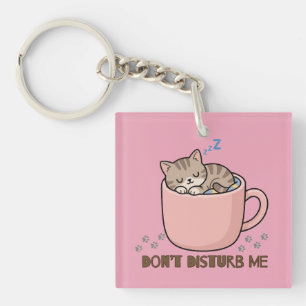 Slaap Kitten Theekop Stoor Me Niet Sleutelhanger