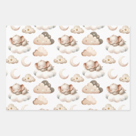 Slaap kleine olifant, wolken, sterren inpakpapier vel