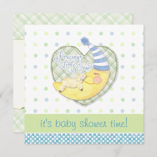 Slaap Lam en Man in de Maan Baby shower ann. Kaart (Voorkant / Achterkant)