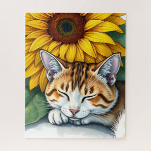 Slaap Miezemuis Kitty Kat en Zonnebloemen Legpuzzel