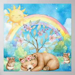 Slaap Mooie Droom Regenboog Slaapbeer & Muizen Nur Poster