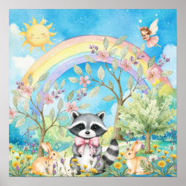 Slaap Mooie Droom Regenboog Wasbeer & Konijnen Bab Poster