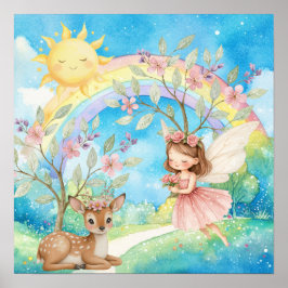 Slaap Mooie Regenboog Elfje & Herten Kinderkamer  Poster