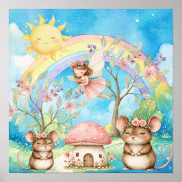 Slaap Mooie Regenboogfee & Muizen Kinderkamer  Poster