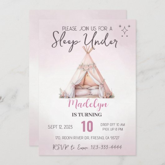 Slaap onder Boho-tent Slaapfeestje Laat Overblijve Kaart (Voorkant / Achterkant)