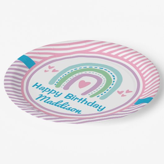 Slaap onder de helft slaap over de regenboog papieren bordje (Gekanteld)