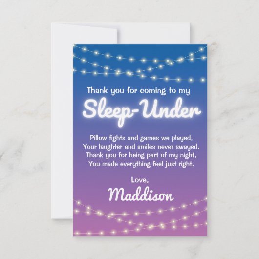 Slaap onder de helft Slaap over Lichten Party Bedankkaart (Voorkant)