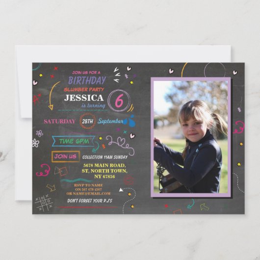 Slaap over Slumber Birthday Party Sketch Foto Kaart (Voorkant)