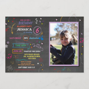 Slaap over Slumber Birthday Party Sketch Foto Kaart