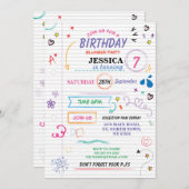 Slaap over Slumber Birthday Party Sketch Invite Kaart (Voorkant / Achterkant)