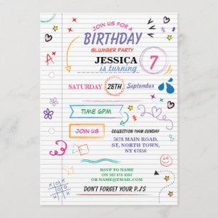Slaap over Slumber Birthday Party Sketch Invite Kaart