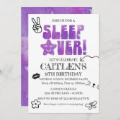 Slaap over verjaardagsfeestje Retro Doodles Paarse Kaart (Voorkant / Achterkant)