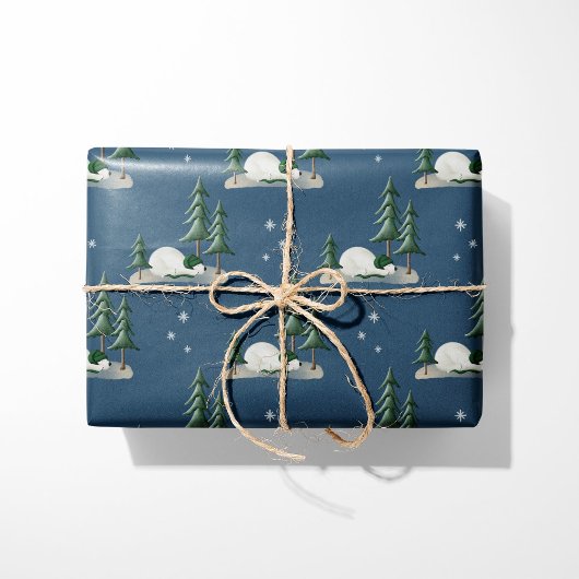 Slaap Polar Beer Winterbos Blauw Cadeaupapier