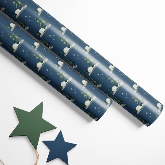 Slaap Polar Beer Winterbos Blauw Cadeaupapier