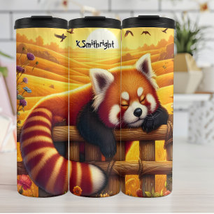 Slaap rode panda op het hek thermosbeker