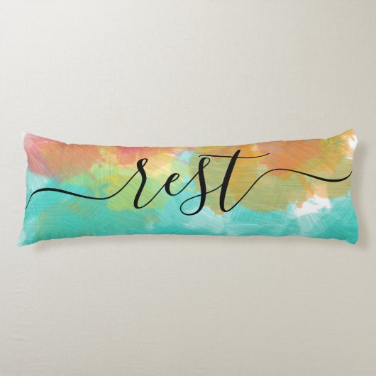 Slaap Rust Koraal Geel Turquoise Waterverf Lichaamskussen (Voorkant)