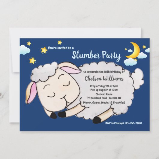 Slaap Schaap Slaapfeest Uitnodiging (Voorkant)
