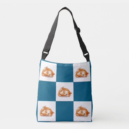 Slaap Shiba Inu geruit patroon crossbody tas (Voorkant)