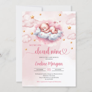 Slaap teddybeer op een wolk 9 meisje baby shower kaart
