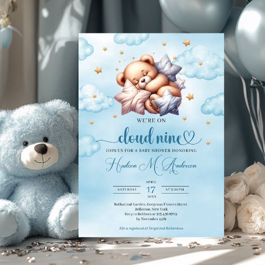 Slaap teddybeer wolk 9 Boy Baby shower Kaart