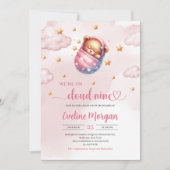 Slaap teddybeer wolk negen meisje baby shower kaart (Voorkant)