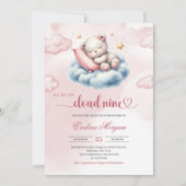 Slaap teddybeer wolk negen meisje baby shower kaart (Voorkant)