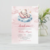 Slaap teddybeer wolk negen meisje baby shower kaart (Staand voorkant)