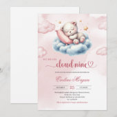 Slaap teddybeer wolk negen meisje baby shower kaart (Voorkant / Achterkant)